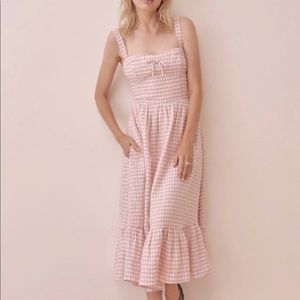 Reformation Maegan Linen Midi Dress in Pink Gingham size 4